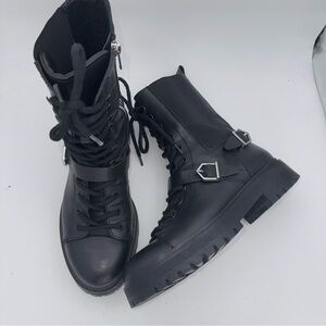 ZARA SRPLS - women’s black genuine leather ankle boots buckled side zip shoes 9